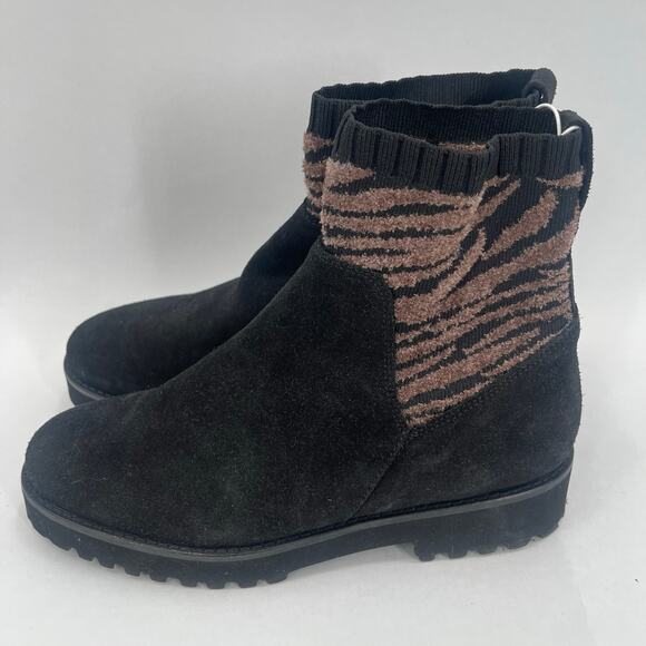 ANDRE ASSOUS Sock Boot Size 7 Sara Black Zebra Print NEW Leather Lug Sole NWOT - Picture 6 of 13